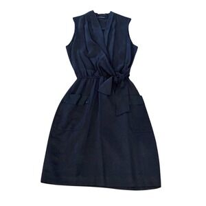 Elie tahari halley faux wrap‎ v neck black dress small size